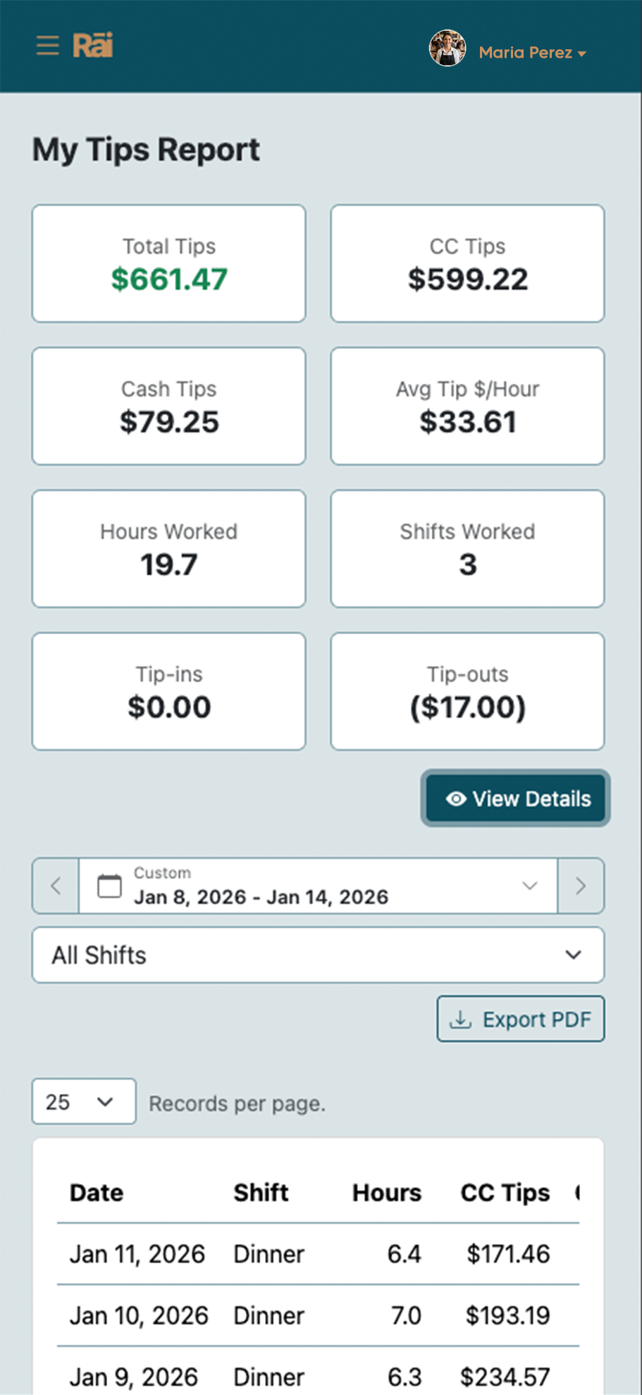 Server Tip Reporting Interface