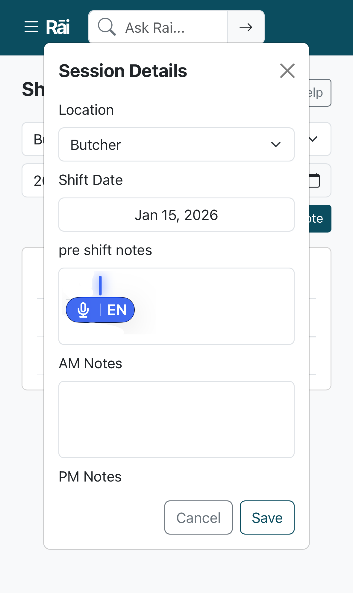Shift Notes Mobile View